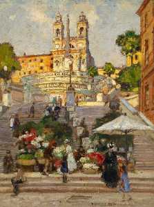 Heinrich Hermanns - ローマのスペインのステップで花市場